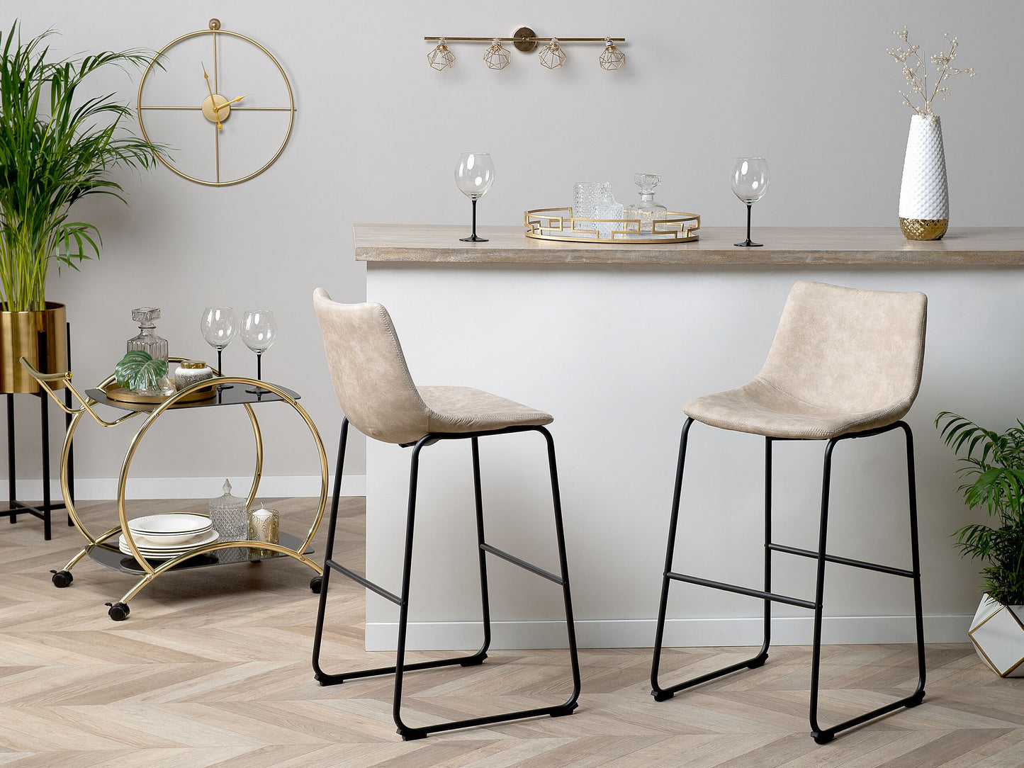 Set mit 2 Barstühlen FRANKS Beige