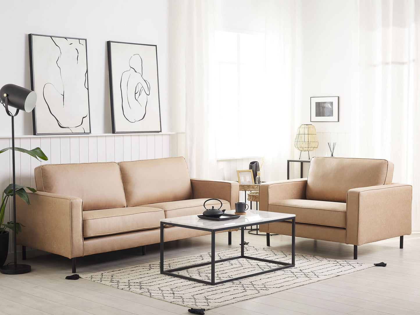 Sofa Set Lederoptik beige 4-Sitzer SAVALEN