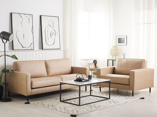 Sofa Set Lederoptik beige 4-Sitzer SAVALEN