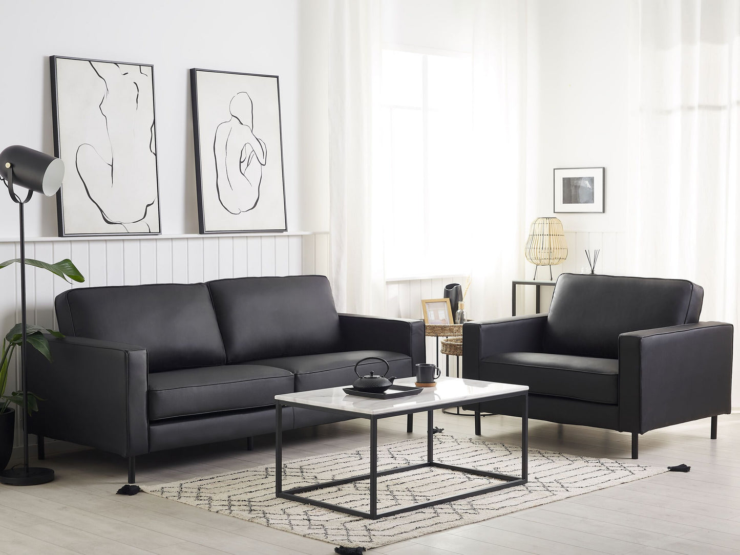 Sofa Set Leder schwarz 4-Sitzer SAVALEN