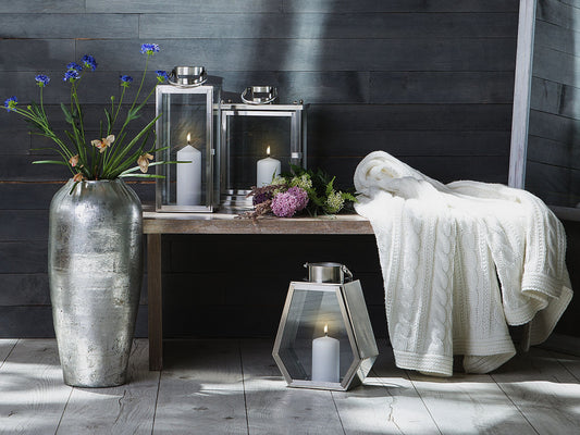 Laterne Edelstahl silber 39 cm mit Tragegriff TENERIFE