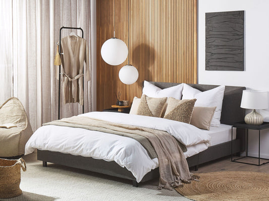 Bett mit Lattenrost Stoff ALBI 180 x 200 cm Grau