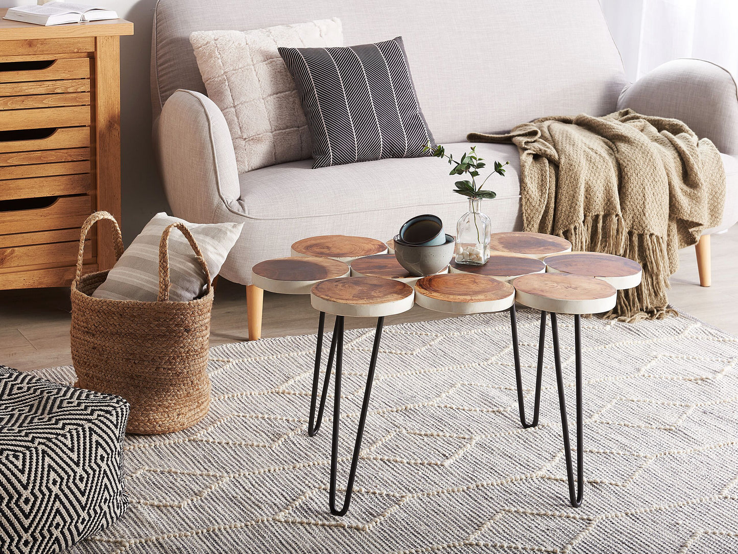 Beistelltisch Holz weiss 10 kleine Kreise TIJUANA