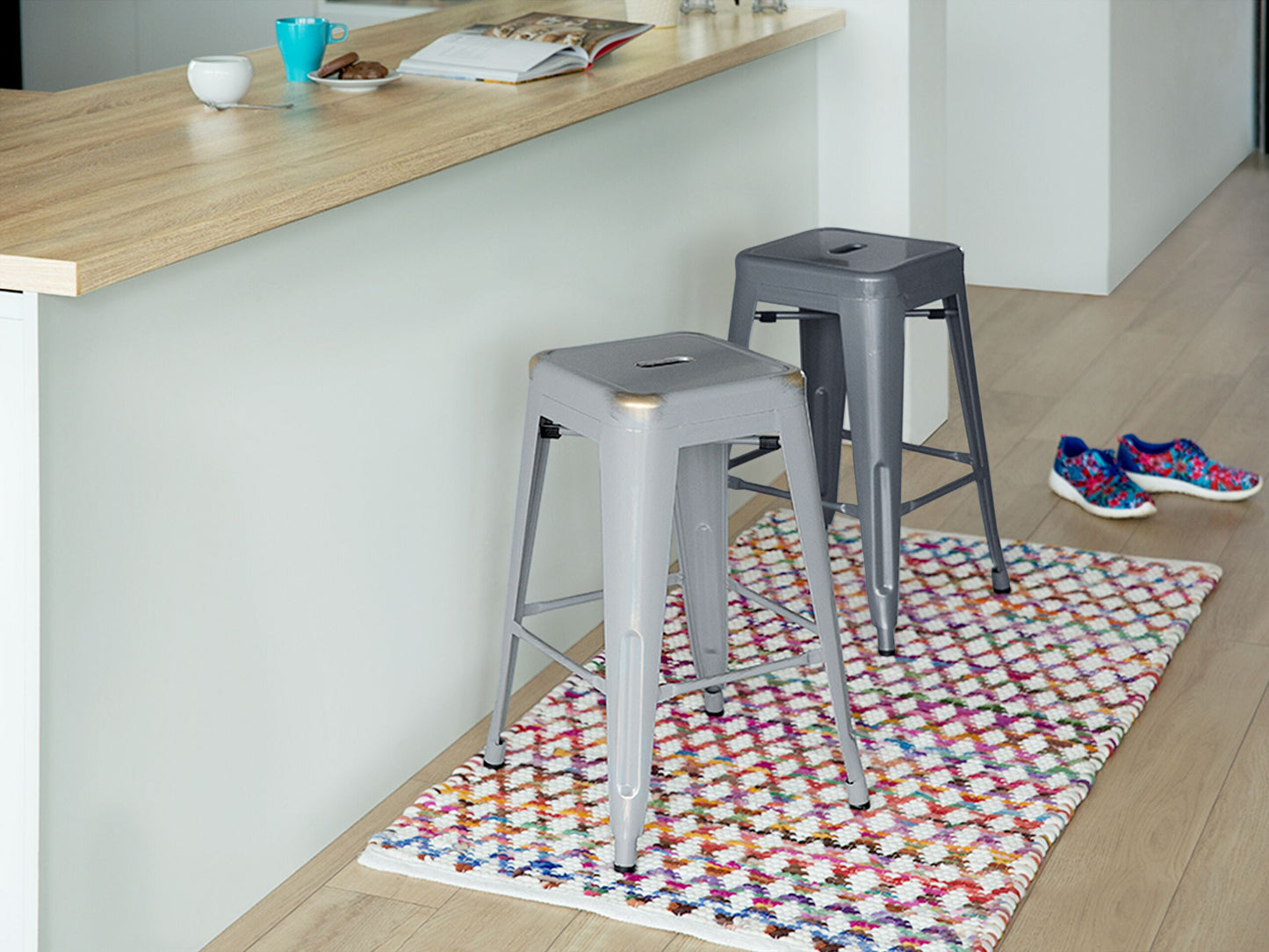 Set mit 2 Barhockern CABRILLO Metall Grau