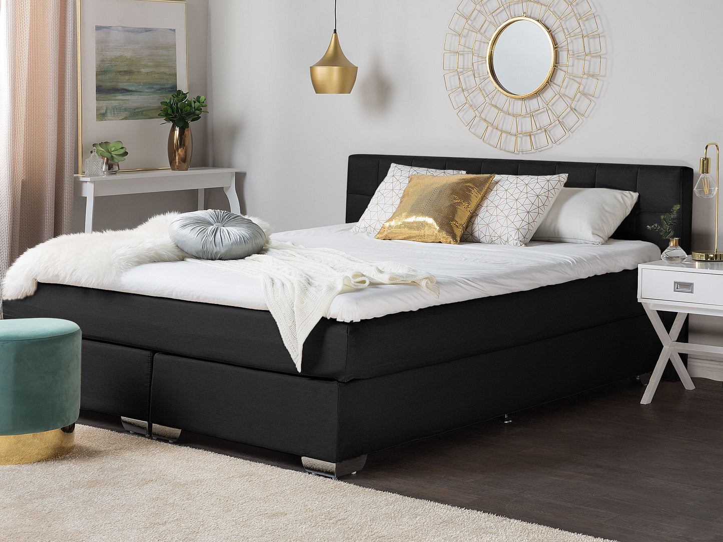 Boxspringbett Stoff ADMIRAL 140 x 200 cm Schwarz