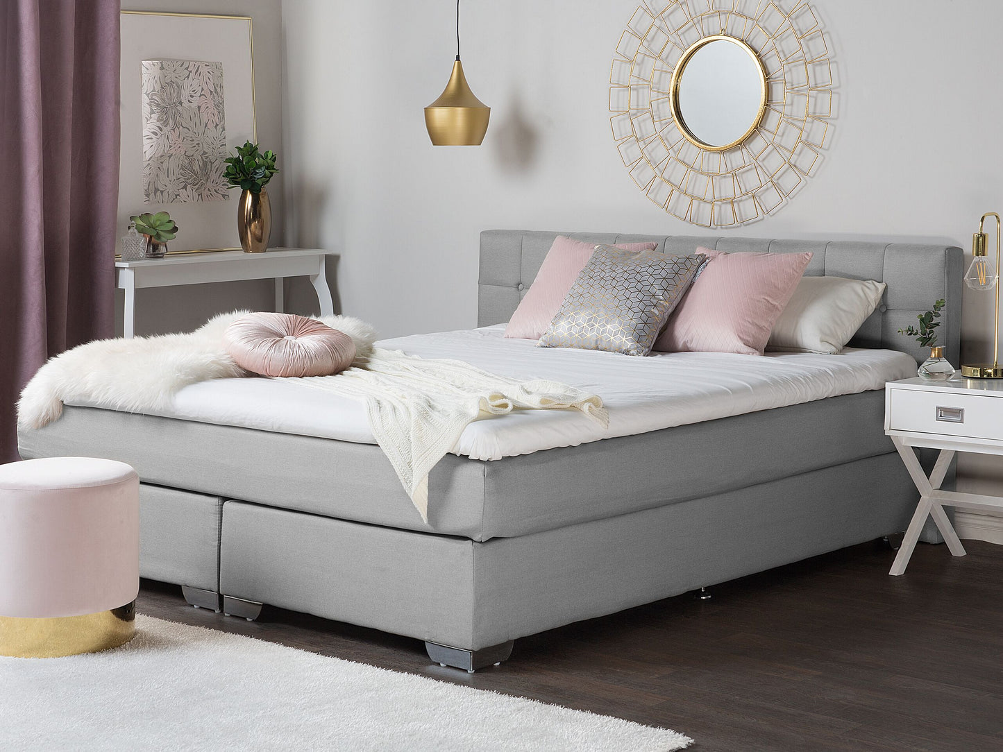 Boxspringbett Stoff ADMIRAL 140 x 200 cm Hellgrau