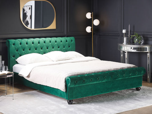 Bett mit Lattenrost Samtstoff AVALLON 160 x 200 cm Smaragdgrün
