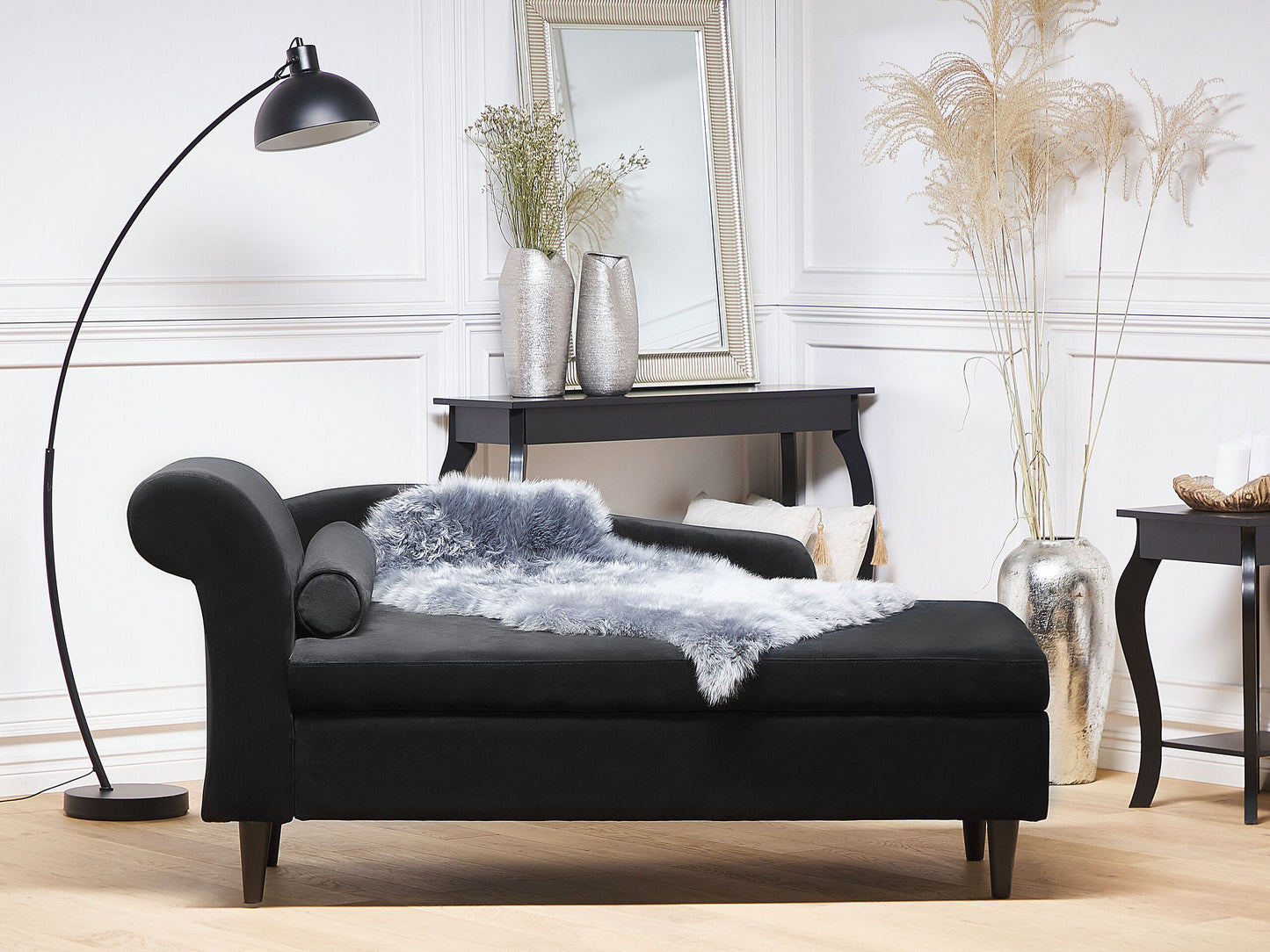 Chaiselongue Samtstoff schwarz linksseitig LUIRO