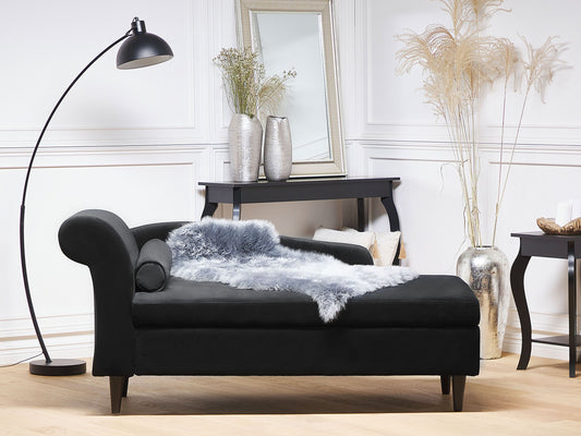 Chaiselongue Samtstoff schwarz linksseitig LUIRO