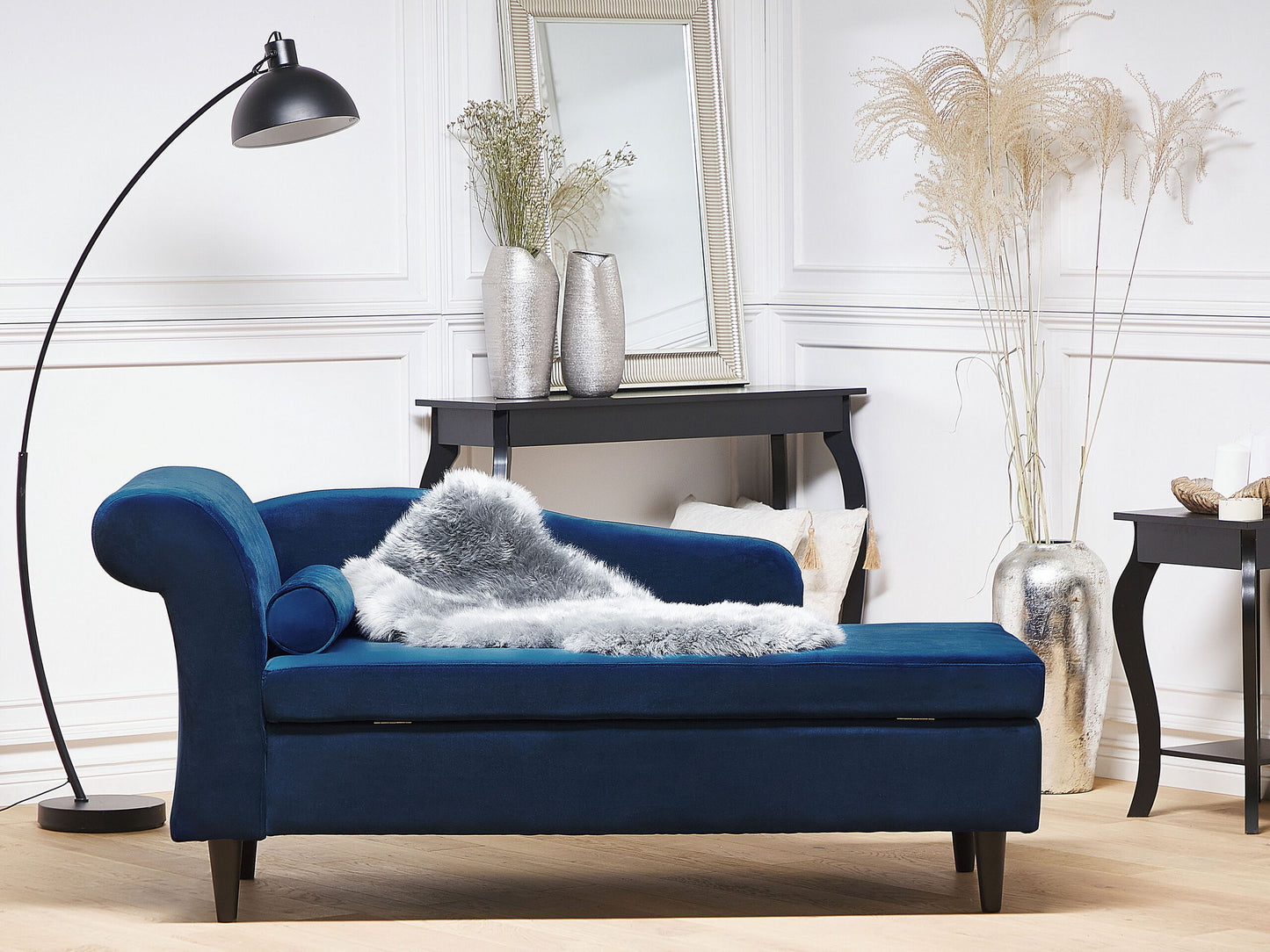 Chaiselongue Samtstoff marineblau linksseitig LUIRO
