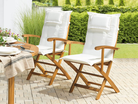 Set mit 2 Stühlen und Sitzkissen MAUI Akazienholz Cremeweiss
