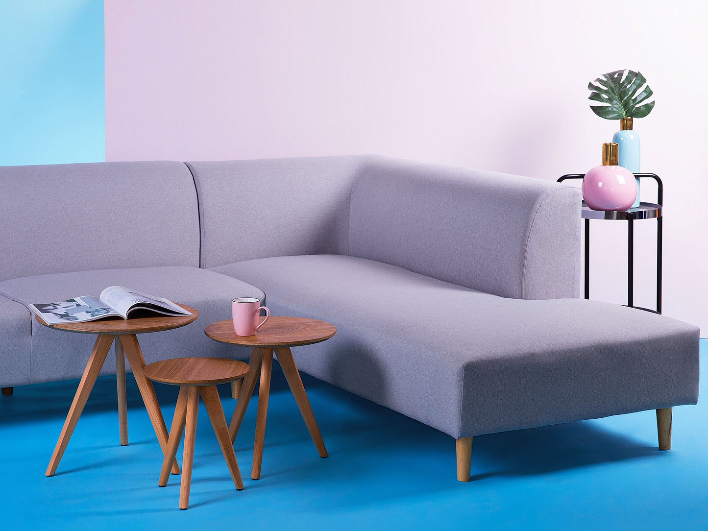 Couchtisch 3er Set Holzoptik hellbraun rund VEGAS