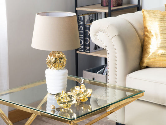 Tischlampe gold / weiss 43 cm Kegelform VELISE
