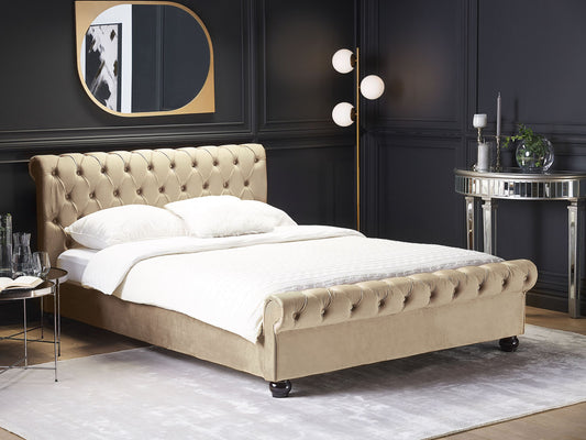 Bett mit Lattenrost Samtstoff AVALLON 180 x 200 cm Beige