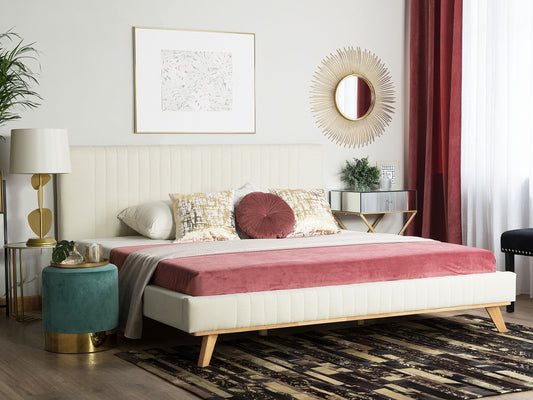 Bett mit Lattenrost Chenillegewebe TALENCE 180 x 200 cm Hellbeige