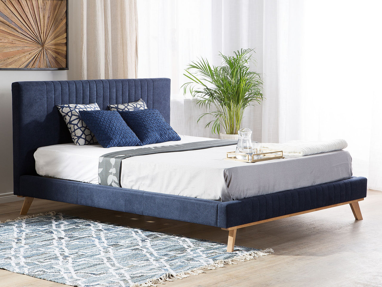 Bett mit Lattenrost Chenillegewebe TALENCE 160 x 200 cm Dunkelblau