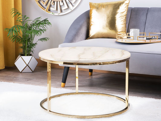 Couchtisch Marmor Optik beige / gold ⌀ 70 cm CORAL