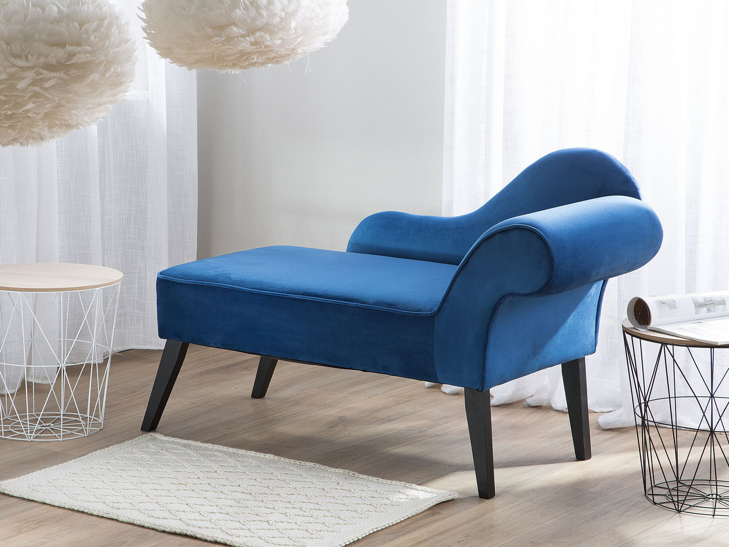 Chaiselongue Samtstoff marineblau rechtsseitig BIARRITZ