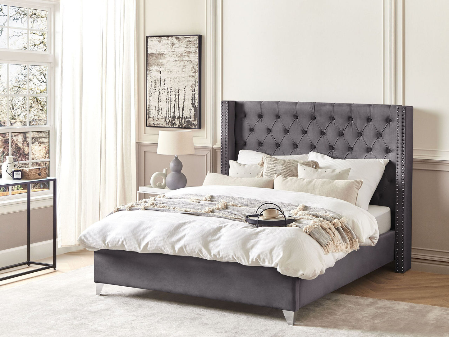 Bett mit Lattenrost Samtstoff LUBBON 160 x 200 cm Grau