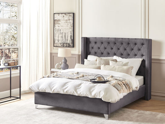 Bett mit Lattenrost Samtstoff LUBBON 160 x 200 cm Grau