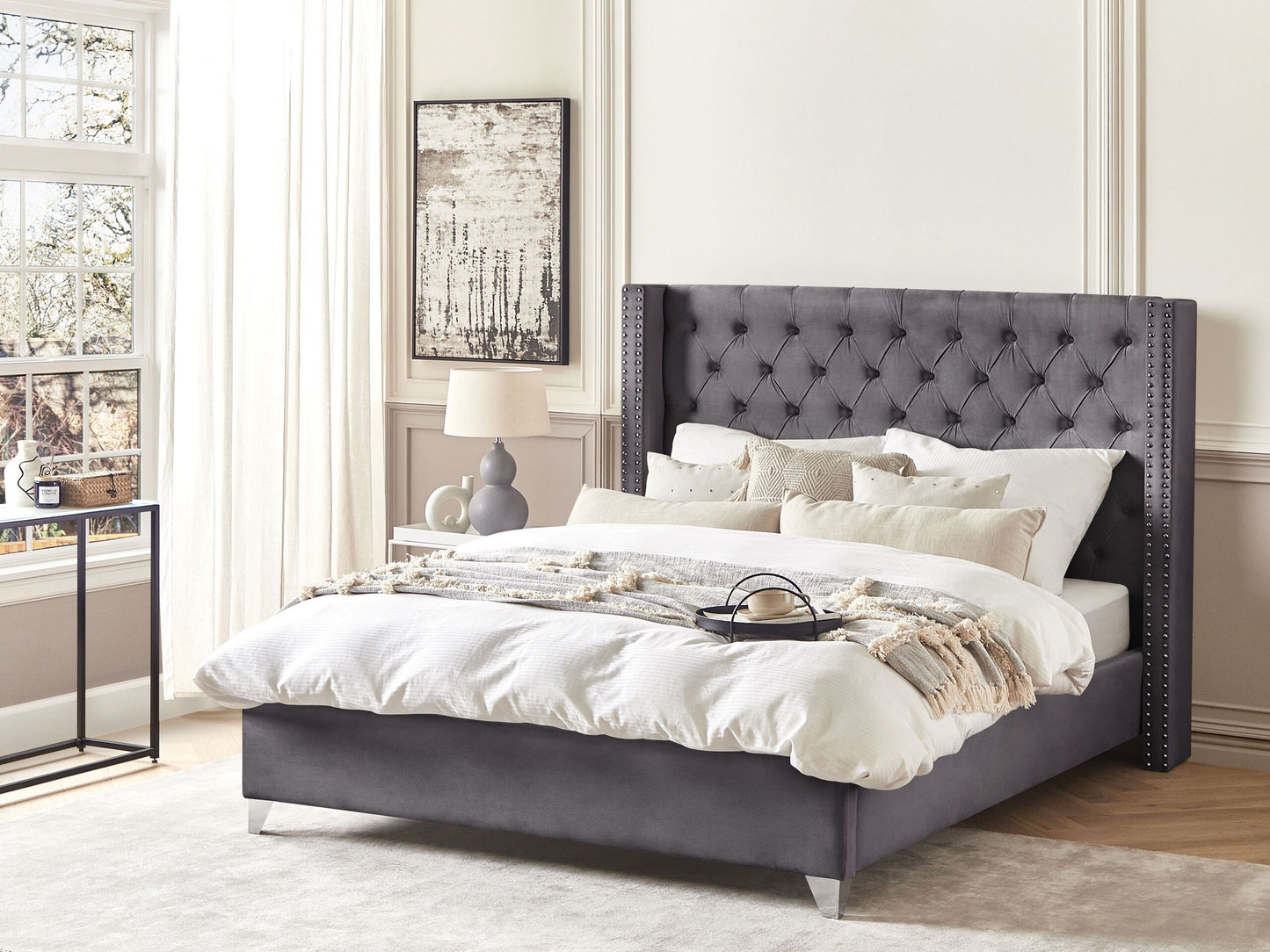 Bett mit Lattenrost Samtstoff LUBBON 180 x 200 cm Grau