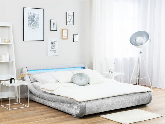 Bett Samtstoff Silber 140 x 200 cm mit LED-Beleuchtung AVIGNON