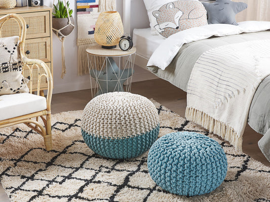 Pouf blau / beige ⌀ 50 cm CONRAD