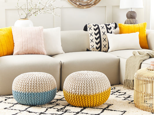 Pouf gelb / beige ⌀ 50 cm CONRAD