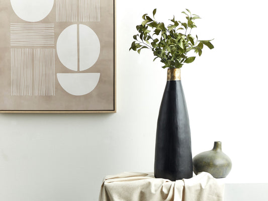 Terrakotta Dekovase 54 cm Schwarz Gold EMONA