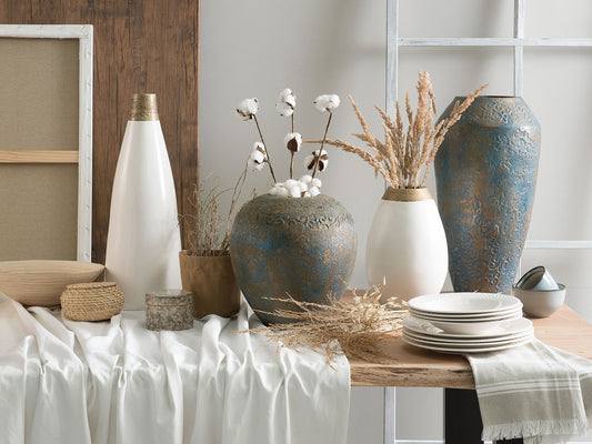 Terrakotta Dekovase 53 cm Weiss Gold EMONA