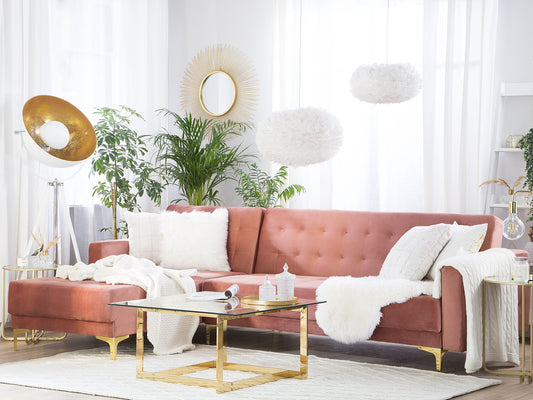 Ecksofa rechtsseitig Samtstoff rosa Schlaffunktion ABERDEEN
