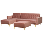 Schlafsofa Samtstoff rosa rechtsseitig mit Ottomane ABERDEEN