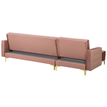 Schlafsofa Samtstoff rosa rechtsseitig mit Ottomane ABERDEEN