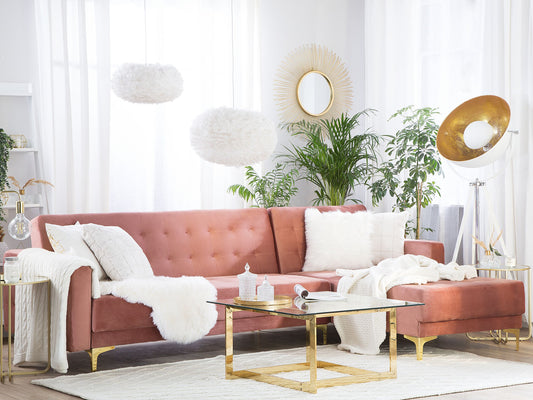 Ecksofa linksseitig Samtstoff rosa Schlaffunktion ABERDEEN