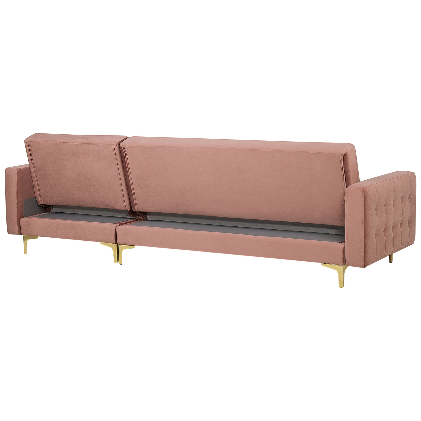 Schlafsofa Samtstoff rosa linksseitig mit Ottomane ABERDEEN