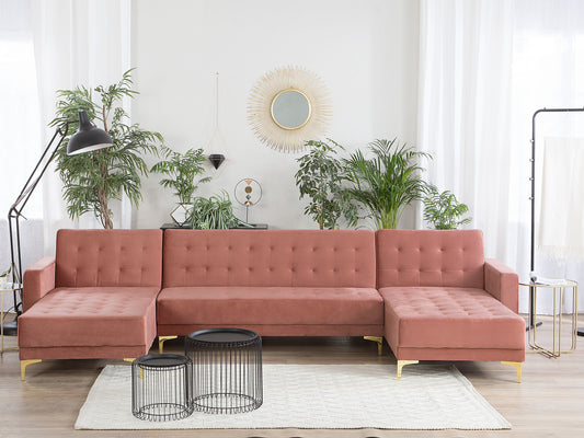 Schlafsofa U-förmig Samtstoff rosa ABERDEEN