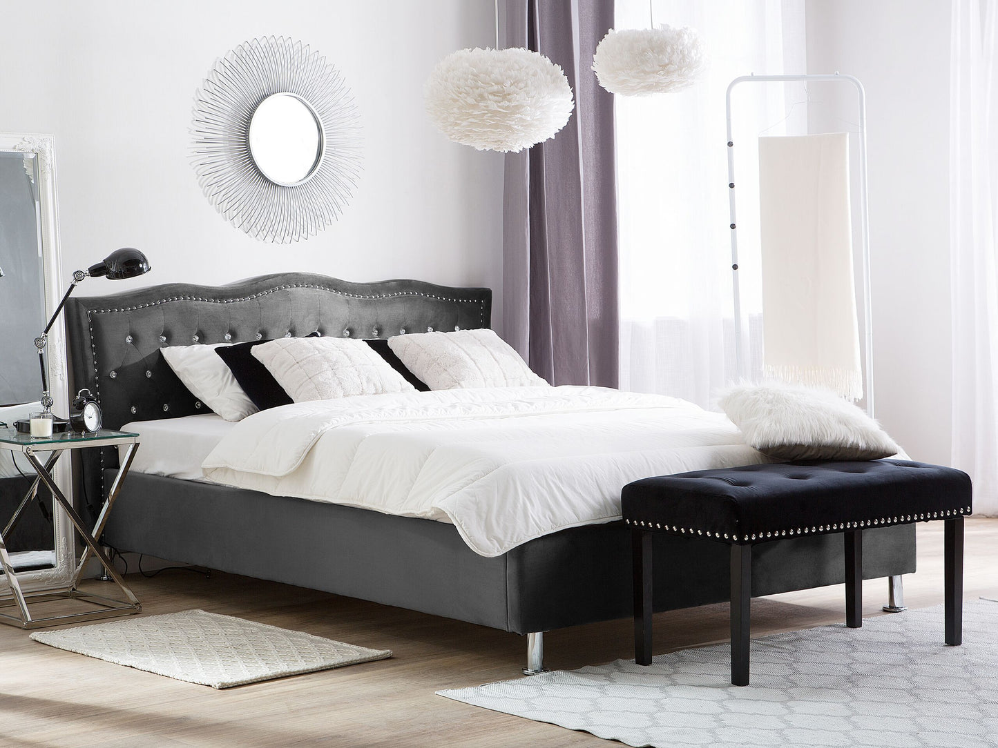Bett mit Lattenrost Samtstoff METZ 180 x 200 cm Dunkelgrau