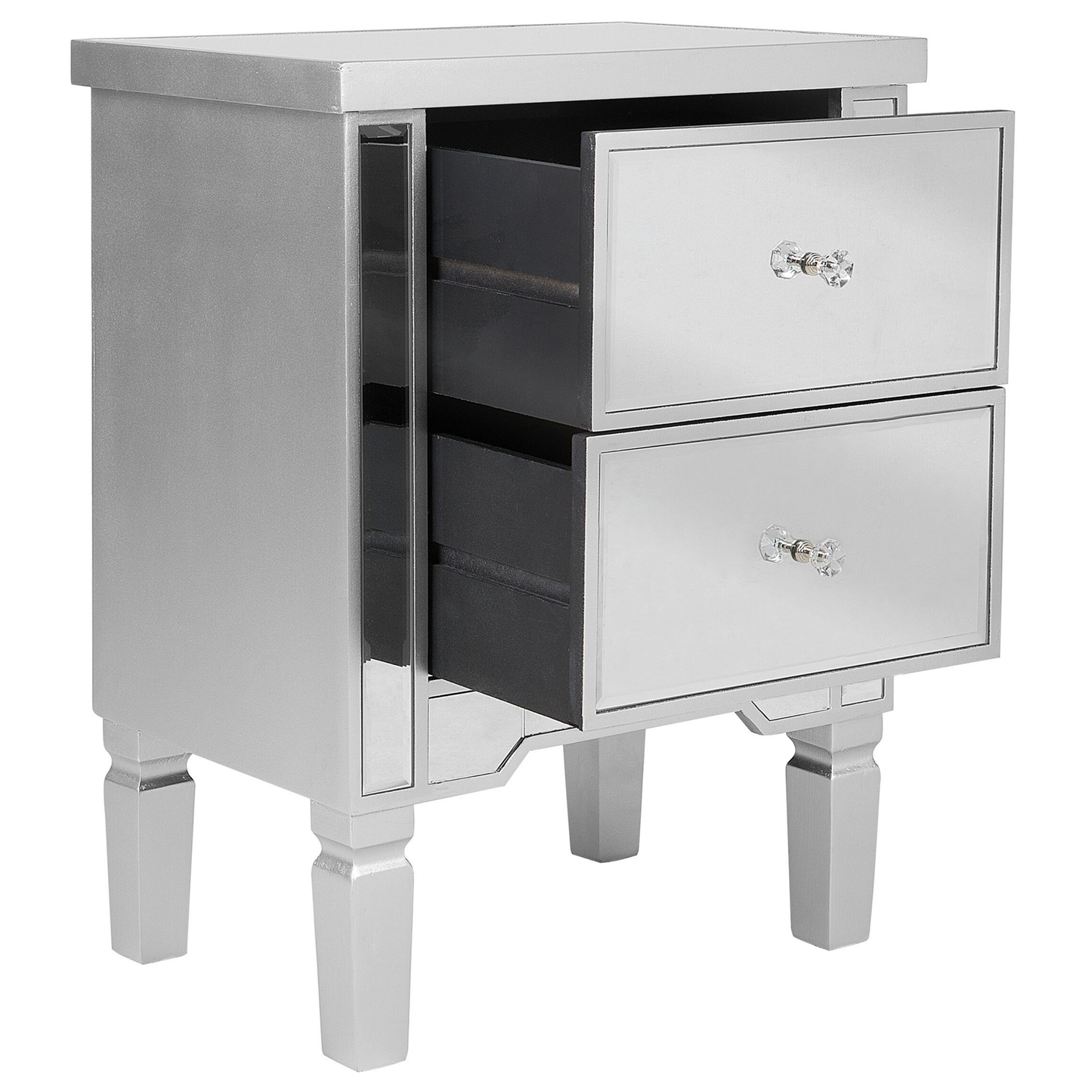 Nachttisch mit 2 Schubladen TIGY Glas Silber