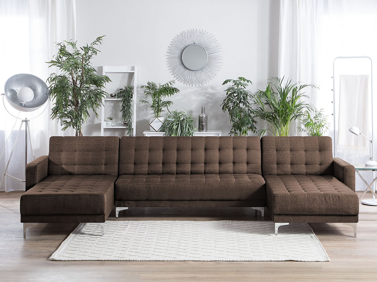 Schlafsofa U-förmig Polsterbezug dunkelbraun ABERDEEN