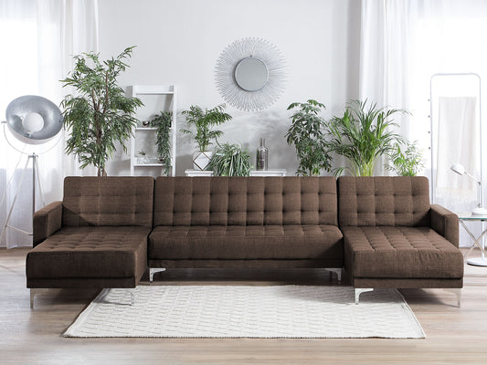 Schlafsofa U-förmig Polsterbezug dunkelbraun ABERDEEN