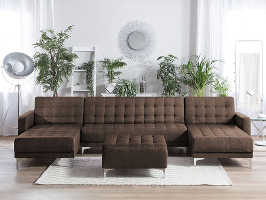 Schlafsofa U-förmig Polsterbezug dunkelbraun mit Ottomane ABERDEEN