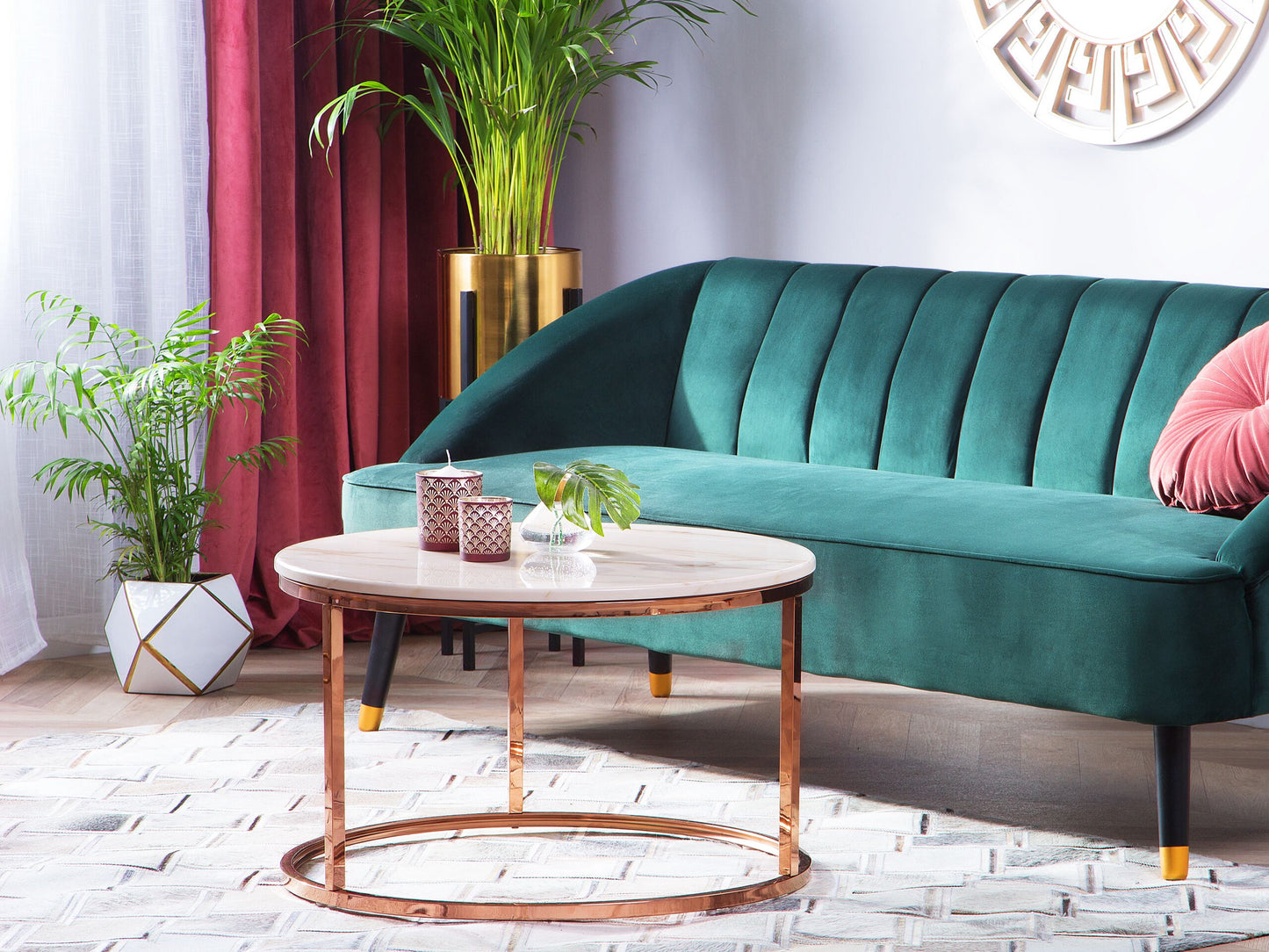 Couchtisch Marmor Optik beige / kupfer ⌀ 70 cm CORAL
