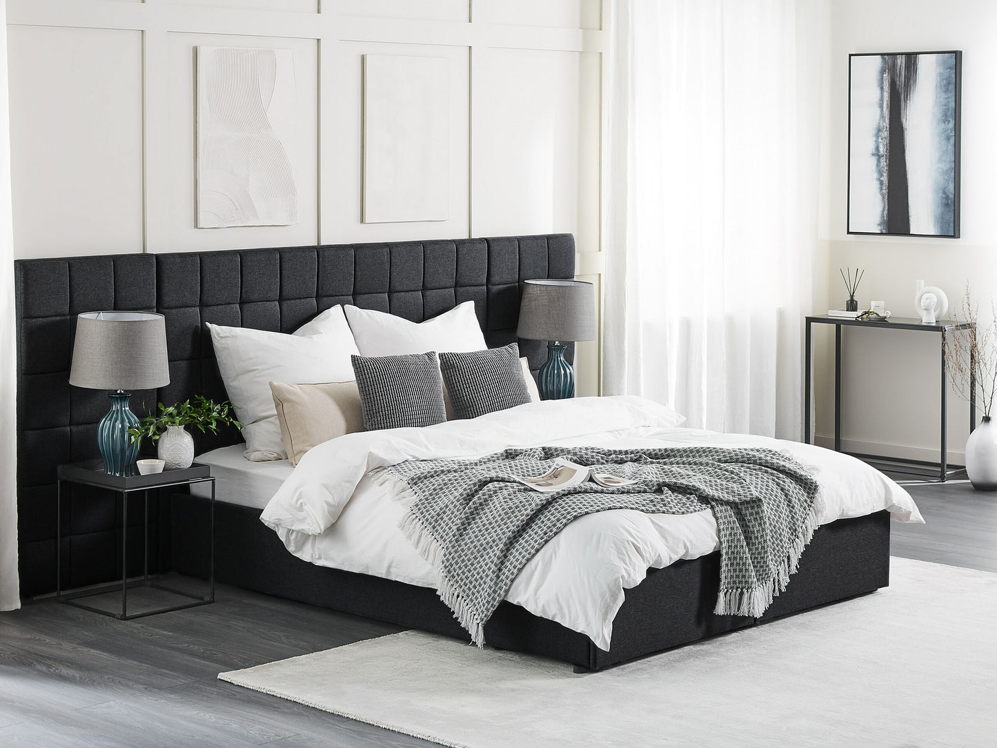 Bett mit Schubladen Stoff MILLAU 160 x 200 cm Dunkelgrau