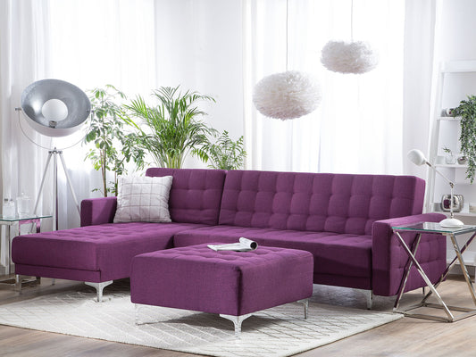 Schlafsofa Polsterbezug violett rechtsseitig mit Ottomane ABERDEEN