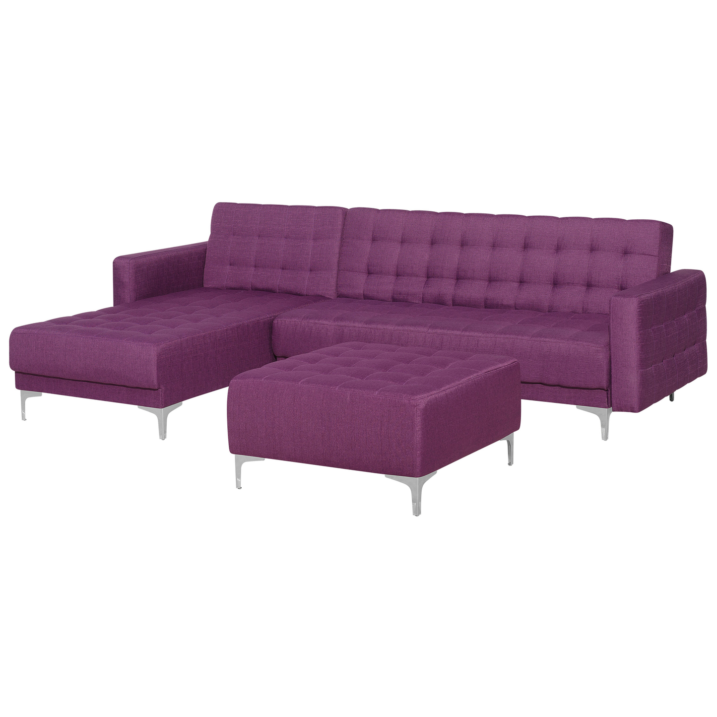 Schlafsofa Polsterbezug violett rechtsseitig mit Ottomane ABERDEEN