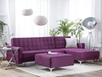 Schlafsofa Polsterbezug violett linksseitig mit Ottomane ABERDEEN