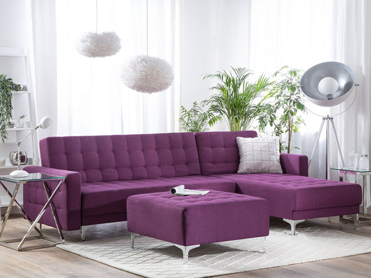 Schlafsofa Polsterbezug violett linksseitig mit Ottomane ABERDEEN