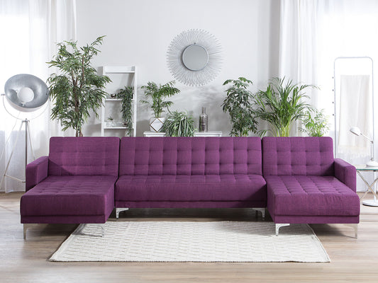 Schlafsofa U-förmig Polsterbezug violett ABERDEEN