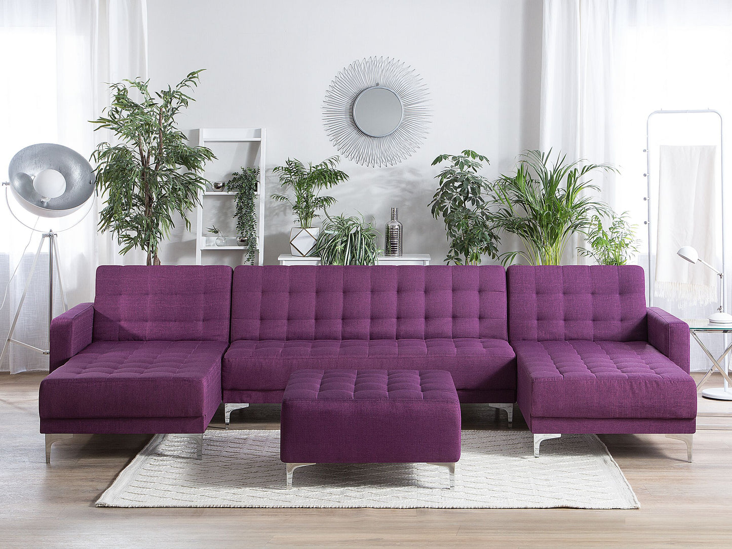 Schlafsofa U-förmig Polsterbezug violett mit Ottomane ABERDEEN