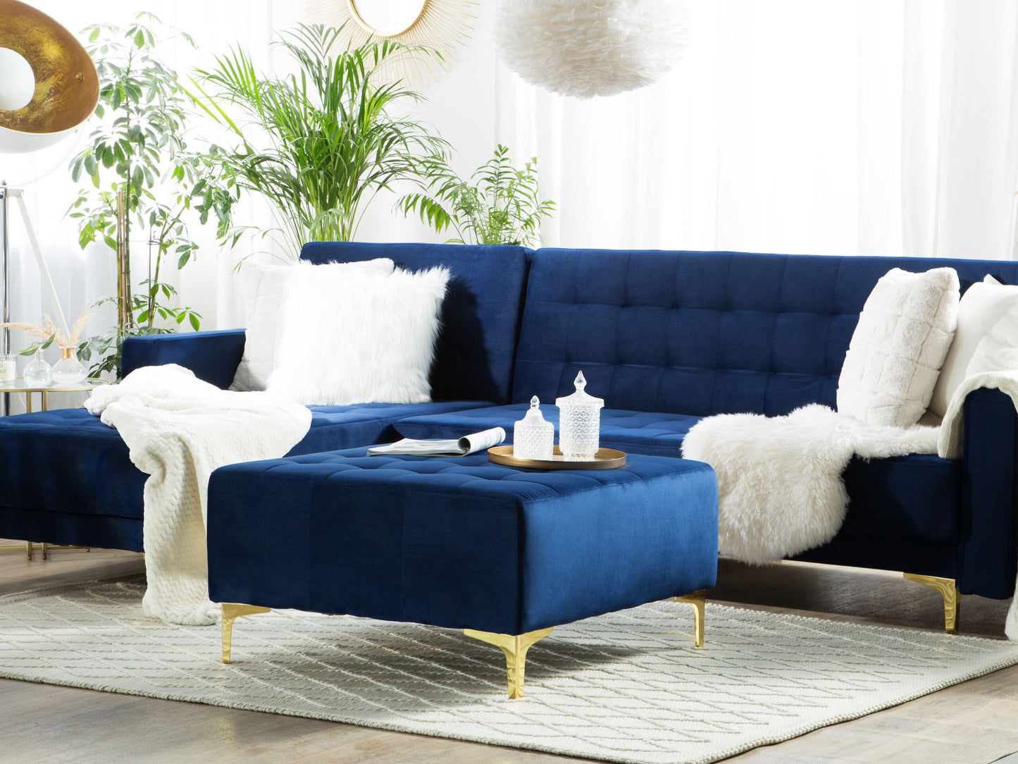 Ottomane ABERDEEN Samtstoff Marineblau